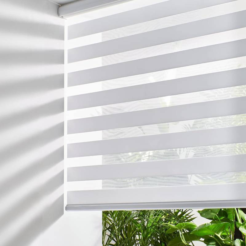 lot 361238 image: Persilux Zebra Blinds for Windows - Cordless, Room Darkening (52 W x 72 H, White) Light Control for Day and Night, Privacy Window Treatment