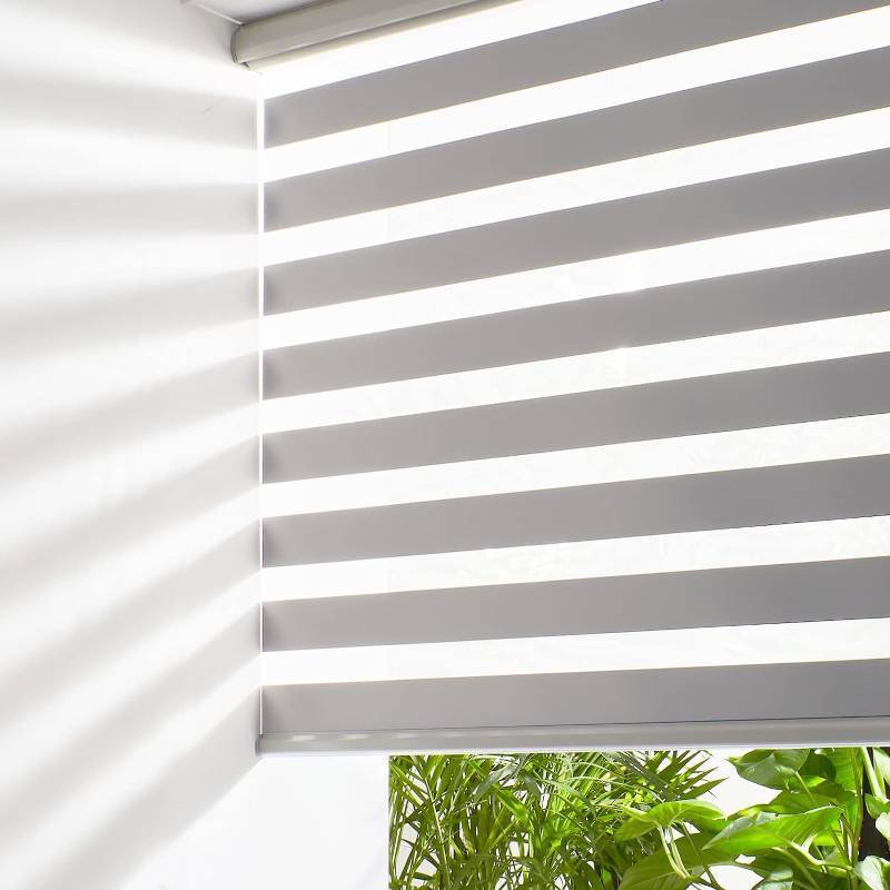 lot 361241 image: Persilux Cordless Zebra Blinds for Windows (35 W X 72 H, Grey) Free-Stop Dual Layer Roller Windows Shades for Day and Night, Light Filtering Sheer Shades for Home, Easy to Install