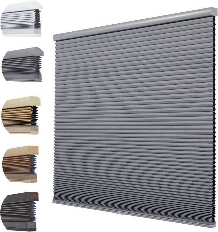 lot 371074 image: Persilux Custom Blackout Cellular Shades Cordless Blinds for Windows, Thermal Insulated, Noise Reduction, Room Darkening Honeycomb Blinds for Home, Night Grey