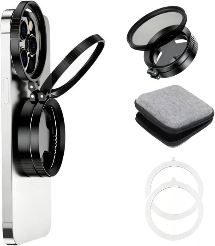 lot 371113 image: Magnetic CPL Filter for iPhone, 52mm Polarizing Filter, Circular Polarized Lens Filter with Foldable Stand, Rotatable Polarizer Filter Compatible with iPhone 1716151413 and Smartphone