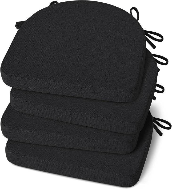 lot 101422 image: Shinnwa Dining Chair Cushions Set of 4, Non-Slip Kitchen Chair Cushions with Ties and Machine Washable Cover, 4 Pack, 17 x 16.5 x 2in, Black