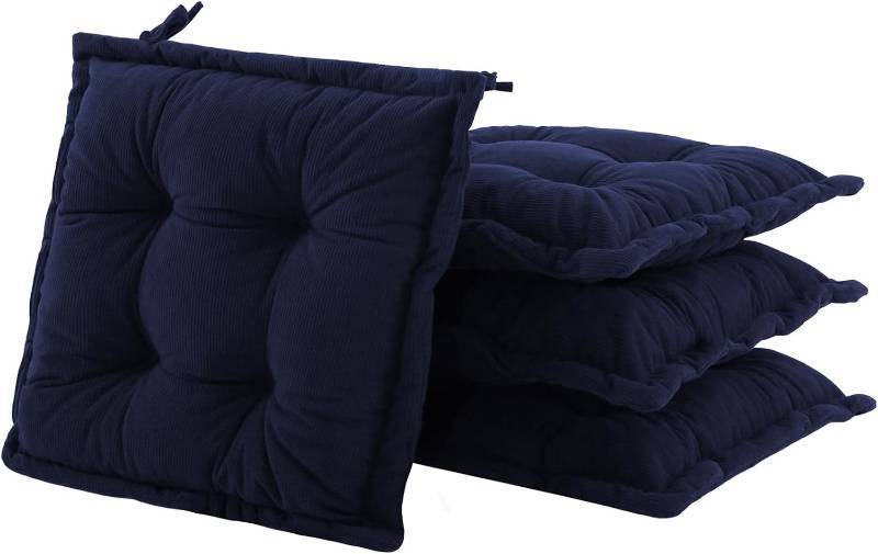 lot 101433 image: idee-home Chair Cushions for Dining Chairs, Kitchen Chair Pads Set of 4 with Ties, Seat Cushions with Non-Slip Bottom for Indoor Dining Room, Thick Tufted Shredded Foam 15.5 x 15.5 x 3, Navy