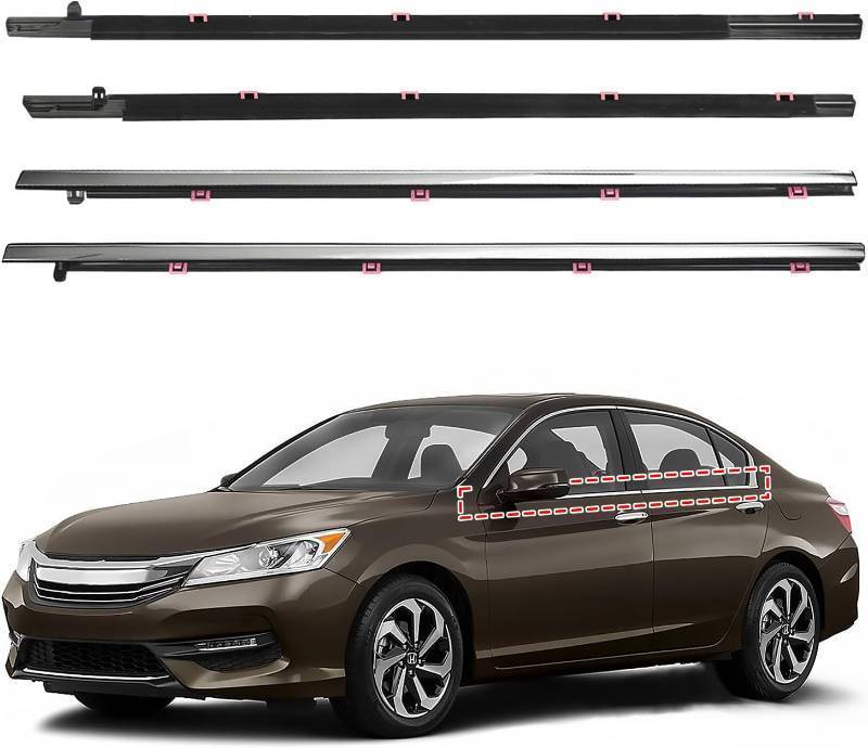 lot 301295 image: Window Molding Trim for 2013-2018 Honda Accord,4-Door Sedan,Chrome Outer Door Weatherstrip Window Seal Belt,Replace#72410-T2A-A01 72450-T2A-A01 72910-T2A-A01 72950-T2A-A01