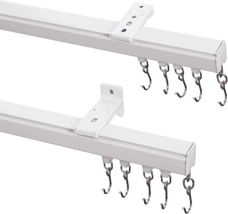 lot 191655 image: ChadMade CeilingWall Mount Curtain Track Rod Set with Hooks, 6ft - 9ft Adjustable Length Window Rod Track Curtain Rail System For Living Room Bedroom, Work with Grommet and Pinch Pleated Curtain