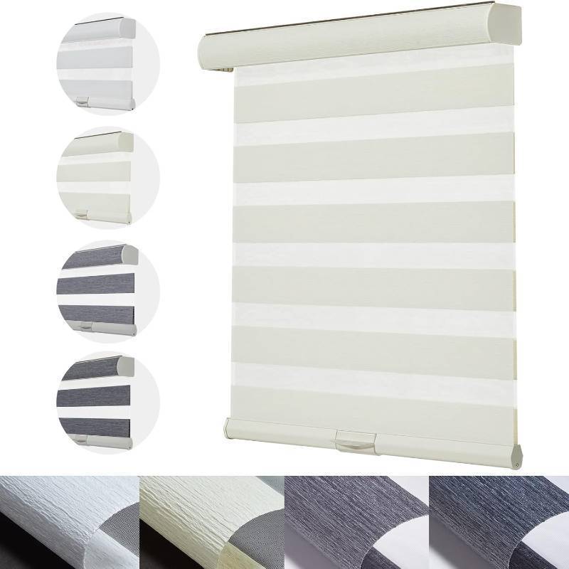 lot 191668 image: Persilux Custom Size Cordless Zebra Blinds for Windows with Jacquard Pattern Insulated Roller Shades Light Filtering Sheer Window Shades for Home, Office and Door Cream