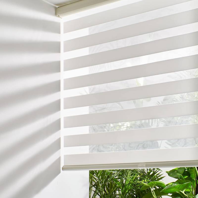 lot 391588 image: Persilux Cordless Zebra Blinds for Windows Free-Stop Roller Windows Shades (35 W X 64 H, Cream) Dual Layer Light Control for Day and Night, Light Filtering Sheer Shades for Home, Easy to Install