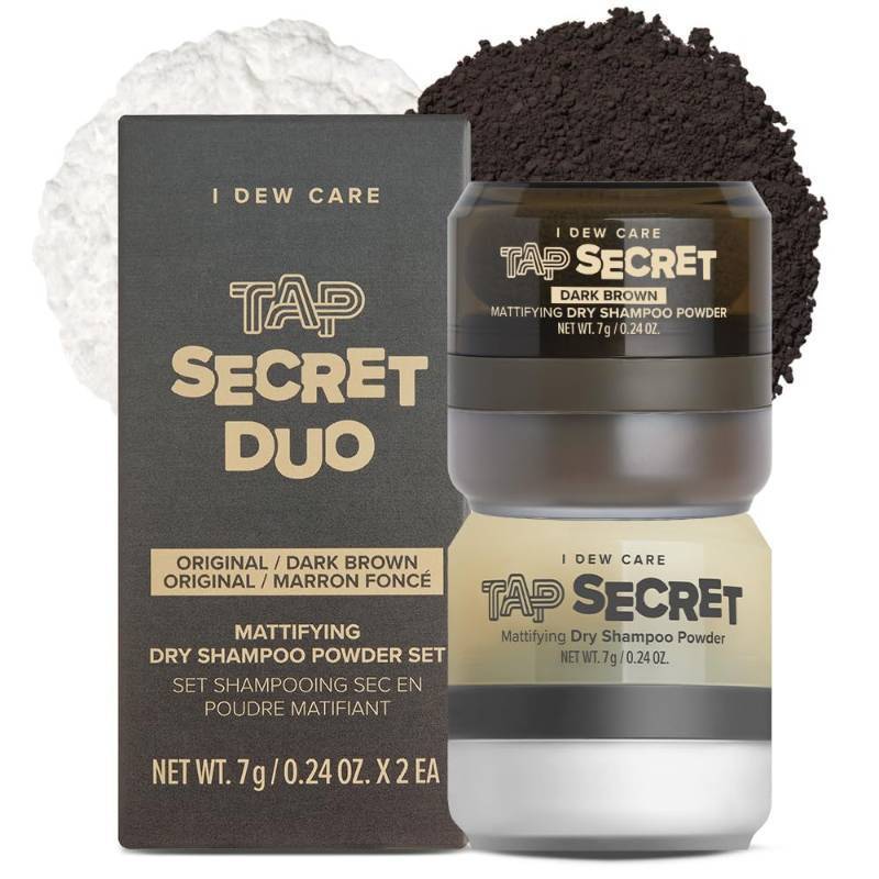 lot 391604 image: I DEW CARE Biotin Clarifying Dry Shampoo - Tap Secret Dark Original & Dark Brown Duo set  Strengthening & Volumizing, Powder Type, Refillable, Travel size, Brunette, Beauty Gift Sets, 0.29 Oz  2ea