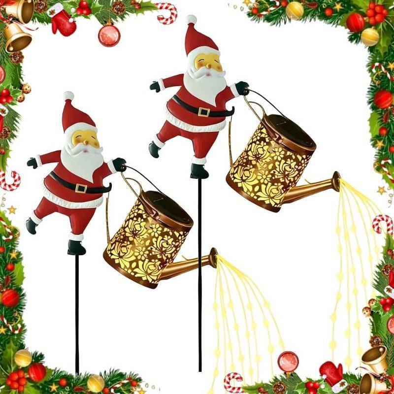 lot 491797 image: Christmas Santa Solar Kettle Lights Garden Lawn Decorative Lights, Santa Kettle Ground Lamp Solar LED Night Light Outdoor Garden Decor for Pathway Yard Patio(2PCS Warm Light)