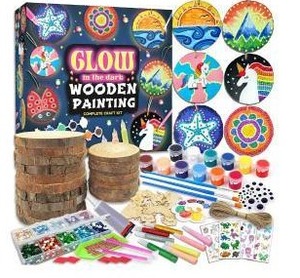 klmars Kids Wooden Painting Kit-Glow in The Dark-Arts And Crafts, 3 Pack