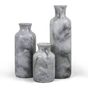 lot 16726 image: YMXYJM Resin 3 Piece Vase Set, Farmhouse Decor, Home Decorative Vase, Vases for Your Kitchen, Bedroom, Office, Living Room, Bathroom, & Shelf Centerpiece Table Decorations, Grey - Retail $33