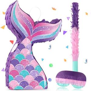 lot 16731 image: Lemicin Mermaid Tail Pinata Glitter with Stick Blindfold Mermaid Birthday Party Decoration Mermaid Pinata Game for Girls Kids Carnival Under the Sea Ocean Theme Party Supplies (15.3x10) - Retail $21