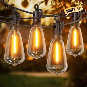lot 16733 image: Brightown Outdoor String Lights Patio Lights, 100FT ST38 Shatterproof Dimmable Waterproof Connectable LED Christmas Lights, Hanging Outside Light for Backyard, Porch, Deck, Balcony, Garden, Home Decor - Retail $35