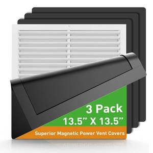 lot 16737 image: Magnetic Vent Covers, Strong Magnet Floor Vent Covers, 13.5 x 13.5 Register Vent Covers for Home Floor, Wall and Ceiling Vents, Air Vent Covers for RV, Air Conditioning and AC Vents, Black 3 Pack - Retail $30