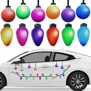 lot 16738 image: Whaline 60Pcs Christmas Reflective Car Magnet 18Pcs Colorful Bulb Light Magnets 12Pcs Colorful Balls with 30Pcs Lines Refrigerator Garage Magnet Decals for Xmas Mailbox(Not for Aluminum Alloy Vehicle