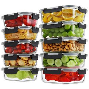 lot 16741 image: HOMBERKING 7 Pack Borosilicate Glass Meal Prep Containers with Locking Lids, Glass Food Storage Containers Set, Airtight Lunch Bento Boxes, BPA-Free & Leak Proof, 36oz & 14oz, Freezer, Oven Safe - Retail $29