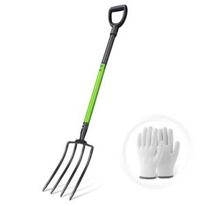 lot 16743 image: GARDENWORK Pitch Fork,Pitch Forks for Garden,45-Inch Gardening Fork with 4 Tines,Heavy Duty Digging Spading Fork for Compost,Manure,Mulch,Aeration,Steel Handle & Strengthen Fork Head - Retail $28