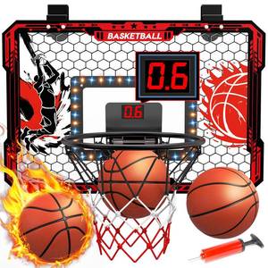 lot 16746 image: OZMI Over The Door Basketball Hoop Indoor for Kids, Mini Basketball Hoop with Balls Lights��Sound�� LED Scoreboard��2 Modes��Door Hanging ��Bedroom Toys Gifts for 3-5 6 7 8 9 10 11 12-14 15 Year Old Boys