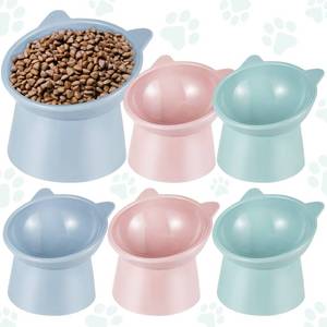 lot 16751 image: Hsei 6 Pcs Raised Cat Food Bowls 15 Degrees Elevated Cat Bowls Anti Vomiting Tilted Raised Whisker Friendly Pet Dish Plastic Slanted Stand for Indoor Pet Food Water Feeder(Bright Color) - Retail $23