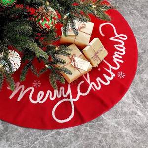lot 16754 image: QLEKEY 30 Inch Christmas Tree Skirt Large Plush Xmas Red Tree Mat with Merry Christmas Patterns Holiday Decor Fur Ornament for Home Party Indoor - Retail $21