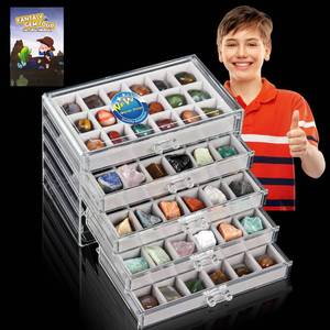 lot 16762 image: Rock Collection Display Case - Display Shelf for Collectibles - Rock Collections Box for Kids - Rock Collection Storage - Rock Collections Box for Kids 90 Grids - Retail $27