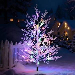 lot 16769 image: Brightever 3FT Artificial Small Christmas Tree with Lights, Pre-lit Waterproof Outdoor Christmas Tree, 40 RGBW LED Bulbs, 8 Lighting Modes, Battery Operated Xmas Decor for Outside