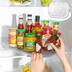 lot 16771 image: LAMU Lazy Susan Organizer 14.56x11 for Refrigerator Organizers and Storage Fridge Organization, Turntable Condiment Organizer for Kitchen, Table Top, Cabinet, Pantry, Countertop, 1 Pack - Retail $25