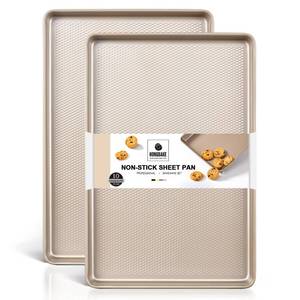lot 16772 image: HONGBAKE 2 Pack Half Sheet Baking Pans,Non Stick Baking Sheet for Oven, 57% Thicker Carbon Steel Cookie Sheets for baking, 17.5 x 12 Cookie Trays - Retail $30