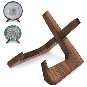 lot 16776 image: PUERSI Wooden Bowl Display Stand, 6.5 Inch Bowl Holder, Display Holders for Displaying Large Deep Plates, Platters and Dishes, 6.5 H x 9 W x 7.9 D (For Items under 5 in Depth) - Retail $13