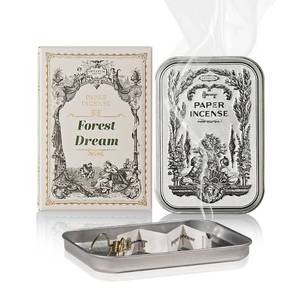 lot 16781 image: Paper Incense - 48pcs with Vintage Tin Case, Burning Papers Infused with Natural Essential Oils, Quick Usage & Long-Lasting Fragrance, Eliminating Bathroom, Kitchen, Pet Odors - Forest Dream - Retail $14