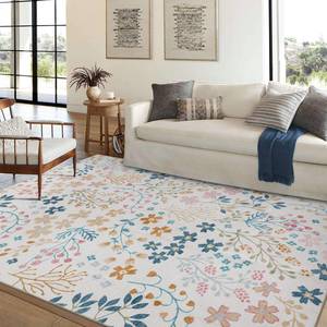 lot 16787 image: Fashriend Phyllis Modern Area Rug, 36�56 Washable Accent Floral Rug, Non-Slip Flower Leaf Carpet, Non-Shedding Colorful Rug with Low Pile for Living Room, Bedroom, Dining, Office, Beige