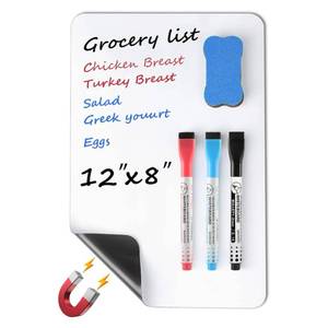 lot 16794 image: MaxGear Small Magnetic Dry Erase Board Sheet for Refrigerator, Fridge Whiteboard for Kitchen, 12x8 White Board Organizer and Planner with Stain Resistant Technology, Include 1 Eraser, 3 Markers - Retail $7