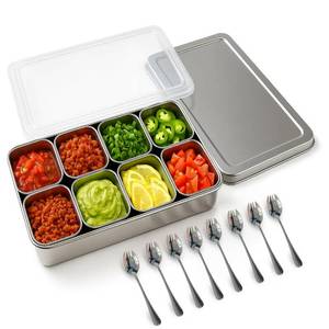 lot 16811 image: Jugetware Stainless Steel Yakumi Pan, Yakumi Pans, Yakumi Mise En Place, Mise En Place Containers, Japanese Food Container, Spice Box Indian Masala Dabba, Stainless Steel Condiment Containers - Retail $50