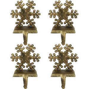lot 16829 image: OCTERIC 4Pcs Stocking Holders, Snowflake Pattern Retro Metal Mantel Hooks, Anti-Slip Heavy Duty Solid Cast Iron Mantle Hangers Xmas D�cor for Fireplace Holiday Indoor Decoration - Retail $37