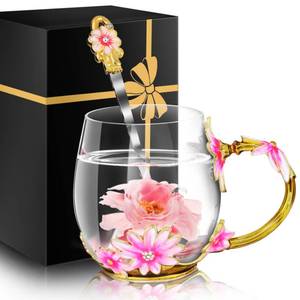 lot 16836 image: Women Glass Tea Coffee Pretty Cup Set Cute Mug Christmas Xmas Birthday Romantic Gift Work Wife Husband Girlfriend Gf Unique Nice Best Top 2024 Valentines Day Cheerlead Long Distance Relationship Pink - Retail $16