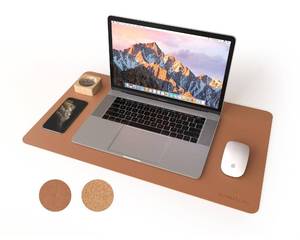 lot 16839 image: RENMTURE Dual-Sided Mouse Pad, Natural Cork & PU Leather Large Desk Pad for Office and Home Work, Desk Protector Non-Slip, Waterproof, Easy Clean (Brown, 23.6 x 13.7) - Retail $14
