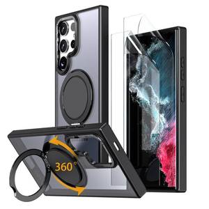 lot 16842 image: HCXLYP Magnetic Stand Case for Samsung Galaxy S22 UltraS23 Ultra with 2 Screen Protectors 360° Rotation Magnetic Stand Compatible with Magsafe Military-Grade Drop Protection Case, Black - Retail $27