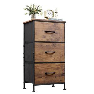 lot 16848 image: WLIVE Dresser with 3 Drawers, Fabric Nightstand, Organizer Storage Dresser for Bedroom, Hallway, Entryway, Closets, Sturdy Steel Frame, Wood Top, Easy Pull Handle, Rustic Brown Wood Grain Print - Retail $30