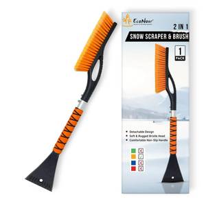 lot 16852 image: EcoNour 27 Aluminum Ice Scrapers for Car Windshield  Car Snow Scraper Window and Snow Brush with Ergonomic Foam Grip Winter Accessories (Orange) - Retail $16