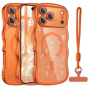 lot 16856 image: BENTOBEN Magnetic for iPhone 17 Pro Max Case 2025, Clear Glitter Cute Curly Wavy Compatible with Magsafe Sparkly Shinny Slim Design Shockproof Protective Girly Women Phone Cover, Cosmic OrangeClear - Retail $10