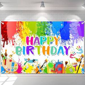 lot 16857 image: Avezano Paint Birthday Banner Boy and Girl Graffiti Art Party Decorations Painting Theme Happy Birthday Photo Backdrop 70.8 x 43.3 Inch Background for Kids - Retail $10