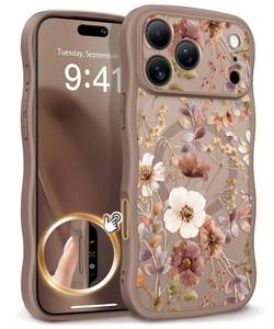 lot 16862 image: GVIEWIN for iPhone 17 Pro Max Case Compatible with MagSafe Curly Wave EdgeFull Camera Protection Floral Translucent Shockproof Magnetic Women Phone Case for 17 Pro Max, Corn PoppyBrown - Retail $26