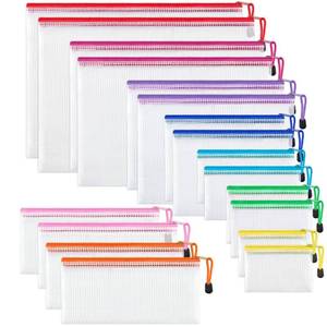 lot 16864 image: JARLINK 18 Pack 8 Sizes Mesh Pouch, 9 Colors, Waterproof Zipper Bags Document Multipurpose Travel Bags for Office, School, Board Game, Puzzles, Cosmetics, Travel Accessories, and Home Organization - Retail $16