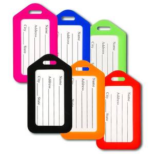 lot 16866 image: JHKELLDYY Missing Lime Green 5 Pcs Plastic Luggage Tags Colorful Suitcase Tags with Privacy ID Cards & Secure Buckle Straps Durable Baggage Tags for Travel Luggage Backpacks (Pink, Blue, Green, Black, Orange, Red) - Retail $7