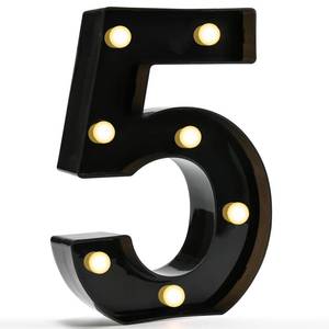 lot 16872 image: Pooqla Decorative Led Light Up Number Letters, Black Plastic Marquee Number Lights Sign for 5th 15th 50th Birthday Party Wedding Decor Battery Operated Black Number 5 - Retail $11
