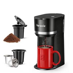 lot 16873 image: Horavie Mini Single Serve Coffee Maker for K Cup and Ground Coffee, Fast Brew One Cup Coffee Machine with Descaling Reminder and Water Window, 6 to 12 oz. Brew Sizes, Black - Retail $40
