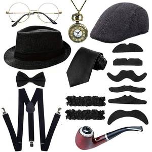 lot 16891 image: Mikbnfrb 1920s Mens Costume Accessories Outfit Set Gangster Roaring 20s Costumes for Gatsby Party (Black) - Retail $20