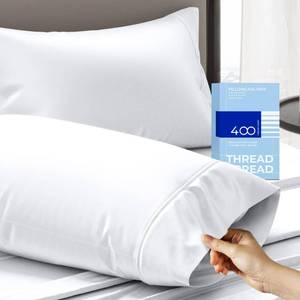 lot 16892 image: THREAD SPREAD 100% Cotton Pillowcases StandardQueen Size Sets of 2-400 Thread Count White Cotton Pillowcases, Ultra Soft Cooling Sateen Weave Pillow Cases for Sleeping, Sets of 2 Pillow Covers - Retail $11