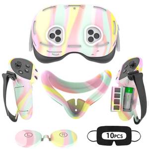 lot 16894 image: Rechale Silicone Cover Set Compatible with Meta Quest 3S3S Xbox Edition, Protective Cover Set Includes Controller Grip Cover, Face Cover, VR Shell Cover (Macaron) - Retail $34
