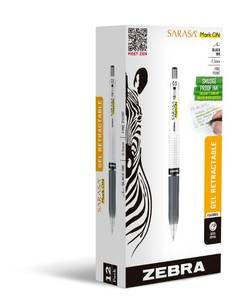 lot 16904 image: FOUR PACK,FOUR PENS Zebra Pen Sarasa Mark ON Gel Pen, 0.5mm Fine Point, Retractable Black Ink, Smear-Resistant Ink for Highlighting, Expandable Clip, Ideal for Note-Taking, 4-Pack (48410upc) - Retail $15