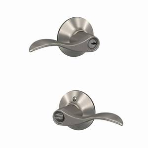 lot 16907 image: Schlage F51A ACC 619 Accent Door Lever, Keyed Entry Lock, Satin Nickel - Retail $44